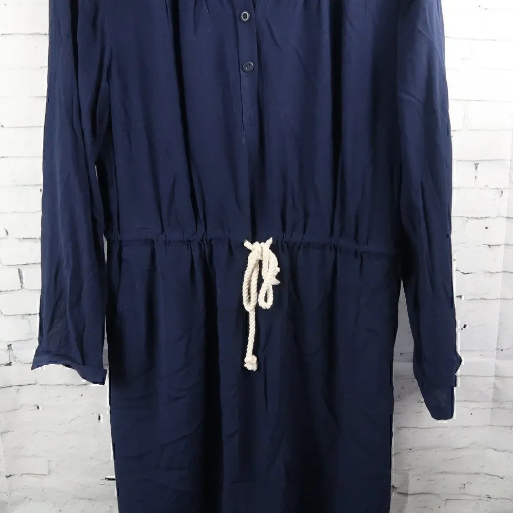 J. CREW BLUE LONG SLEEVE 1/2 BUTTON DOWN TIE WAIST MIDI DRESS SIZE MEDIUM